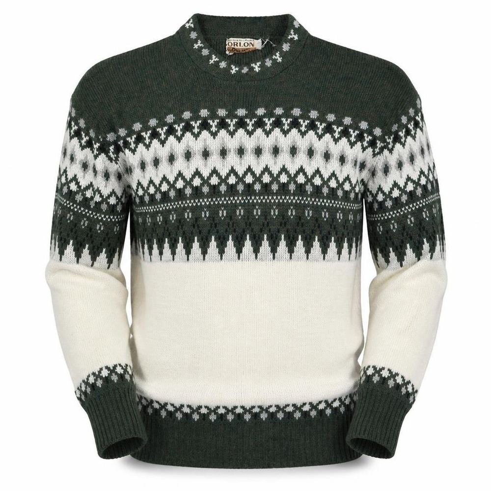 VTG Campus Sweater Mens M Green Fair Isle Orlon Acrylic Nordic Ski Grandpa 60s